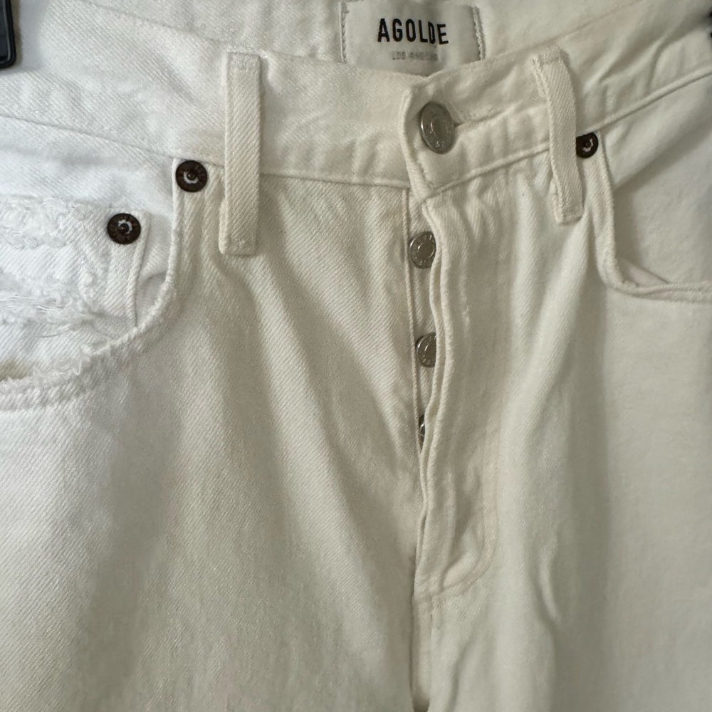 Agolde 90s High Rise Loose Fit White Distressed Straight Leg Jeans - Picture 3 of 9